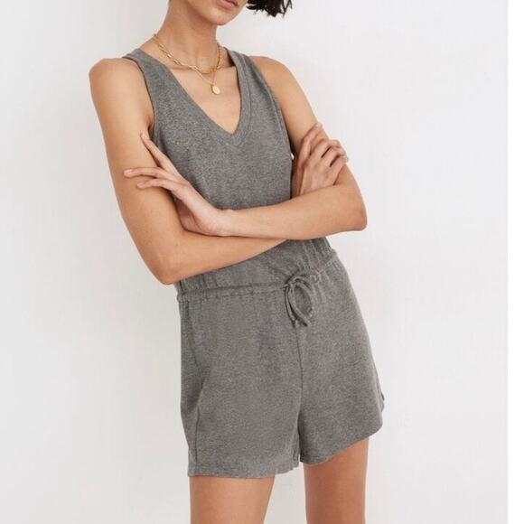 Madewell MWL Breeze Drawstring Romper Gray Small Lounge Comfort Heather Zinc XS - Picture 1 of 5